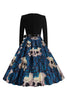 Laden Sie das Bild in den Galerie-Viewer, Halloween Blau Drucken Langarm Vintage Kleid