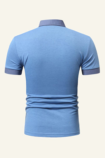 Blaues Patchwork Baumwoll Kurzarm Freizeit Poloshirt
