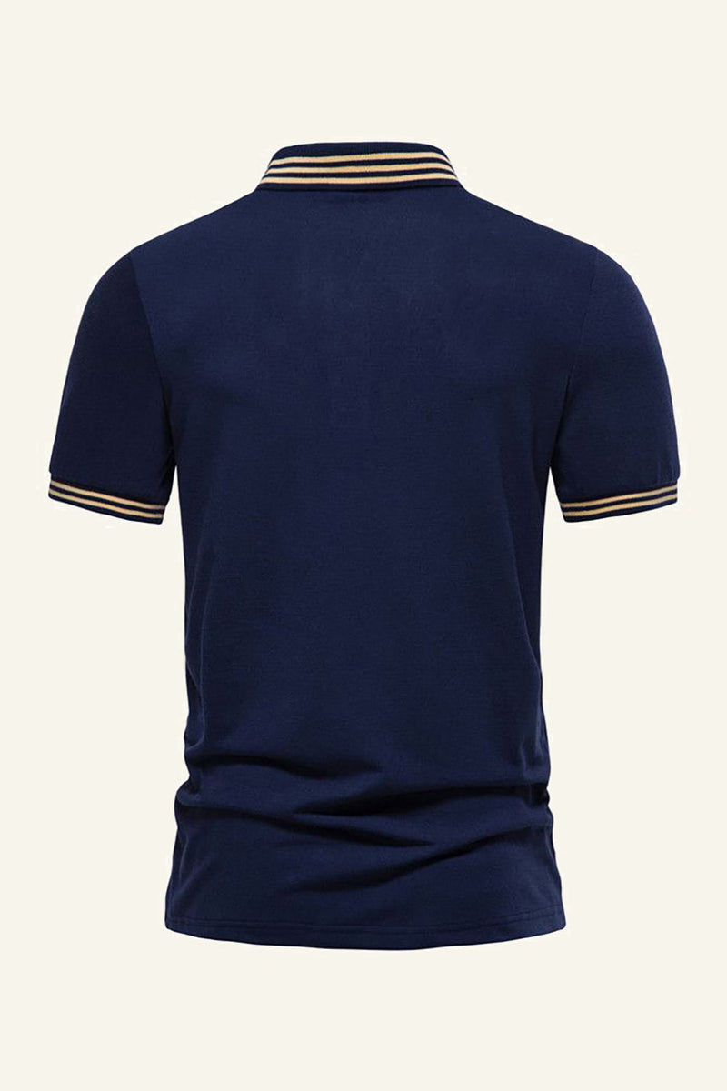 Laden Sie das Bild in den Galerie-Viewer, Schlanke Passform Marineblaues Kurzarm-Poloshirt