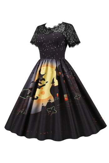 Halloween Party Spitze Print Vintage Kleid