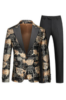 Laden Sie das Bild in den Galerie-Viewer, Rot bedruckte 2-teilige Party Anzüge mit rotem Schirmrevers für Herren