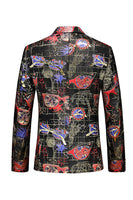 Laden Sie das Bild in den Galerie-Viewer, Rot bedruckte 2-teilige Party Anzüge mit rotem Schirmrevers für Herren