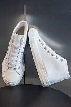 Weiße Mid-oben-Sneaker aus Canvas mit Schnürung