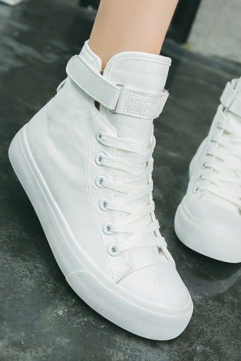 Weiße Hoch oben Sneaker aus Canvas mit Schnalle