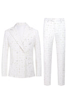 Laden Sie das Bild in den Galerie-Viewer, Weißer karierter zweireihiger 2-teiliger Abschlussballanzug für Herren