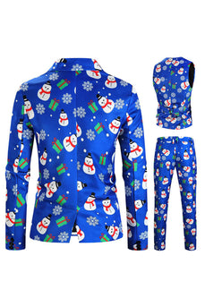 Blauer Schneemann bedruckte 3-teilige Weihnachtsanzüge für Herren