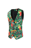 Laden Sie das Bild in den Galerie-Viewer, Grün bedruckte 3-teilige gekerbte Revers-Weihnachtsanzüge für Herren