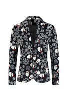 Laden Sie das Bild in den Galerie-Viewer, Schwarze 3-teilige Partyanzüge mit Weihnachtsdruck für Herren mit einem Knopf