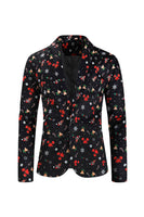 Laden Sie das Bild in den Galerie-Viewer, Schwarze 3-teilige Partyanzüge mit Weihnachtsdruck für Herren mit einem Knopf