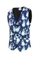 Laden Sie das Bild in den Galerie-Viewer, Gekerbtes Revers mit einem Knopf blauer Schneemann bedruckte Herrenanzüge