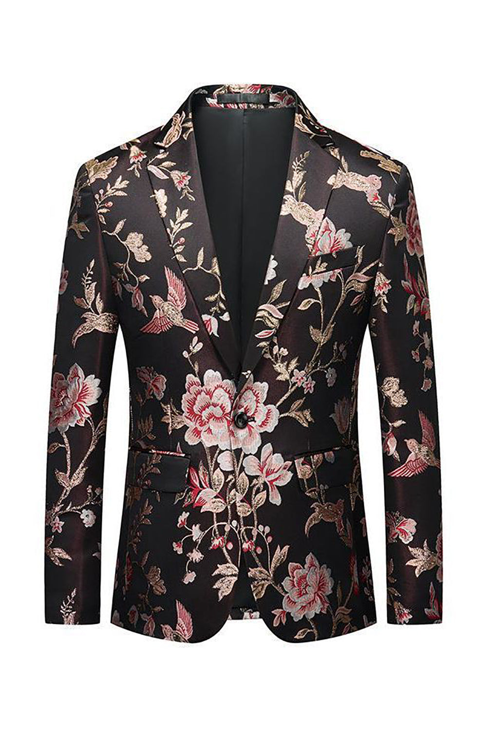 Herrenblazer aus schwarzem Blumen Jacquard mit gekerbtem Revers