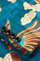 Laden Sie das Bild in den Galerie-Viewer, Blauer Blazer aus Kranich-Jacquard mit gekerbtem Revers