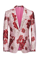 Laden Sie das Bild in den Galerie-Viewer, Herrenblazer mit rosa Blumen Jacquard und gekerbtem Revers