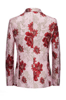 Laden Sie das Bild in den Galerie-Viewer, Herrenblazer mit rosa Blumen Jacquard und gekerbtem Revers