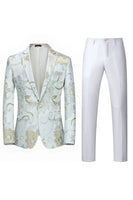 Laden Sie das Bild in den Galerie-Viewer, Hellrosa Jacquard 2-teilige Herren Ballanzüge mit gekerbtem Revers