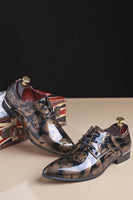 Laden Sie das Bild in den Galerie-Viewer, Brauner Jacquard Herren Leder Party Schuhe
