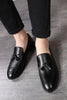 Laden Sie das Bild in den Galerie-Viewer, Schwarzes Leder Fransen Slip-On Herren Schuhe