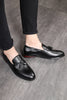 Laden Sie das Bild in den Galerie-Viewer, Schwarzes Leder Fransen Slip-On Herren Schuhe