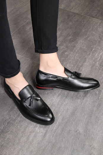 Schwarzes Leder Fransen Slip-On Herren Schuhe