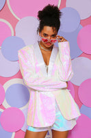 Laden Sie das Bild in den Galerie-Viewer, Weiße Pailletten Ein Knopf Damen Blazer