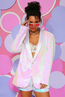 Laden Sie das Bild in den Galerie-Viewer, Weiße Pailletten Ein Knopf Damen Blazer