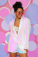 Laden Sie das Bild in den Galerie-Viewer, Weiße Pailletten Ein Knopf Damen Blazer