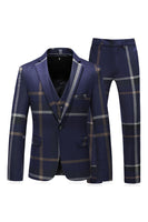 Laden Sie das Bild in den Galerie-Viewer, Grau gestreiftes gekerbtes Revers Herren 3 Stück Anzüge