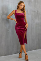 Laden Sie das Bild in den Galerie-Viewer, Samt Schwarzes Cocktail party Kleid mit Schlitz