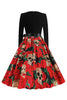 Laden Sie das Bild in den Galerie-Viewer, Quadratischer Ausschnitt Roter Totenkopf bedrucktes Halloween Vintage Kleid