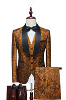 Laden Sie das Bild in den Galerie-Viewer, Weißer Jacquardschal Revers 3 Stück Herren Anzüge