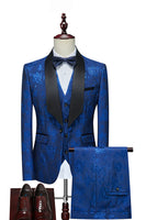 Laden Sie das Bild in den Galerie-Viewer, Roter Jacquardschal Revers 3 Stück Herren Anzüge