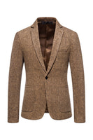 Laden Sie das Bild in den Galerie-Viewer, Khaki Tweed Ein Knopf Kerbiertes Revers Herren Blazer