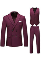 Laden Sie das Bild in den Galerie-Viewer, Khaki Doppelreihiges gekerbtes Revers 3-teilige Herrenanzüge