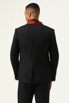 3 Stück schwarzer roter Schal Revers Herren Abschlussball Anzüge