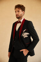 Laden Sie das Bild in den Galerie-Viewer, Schwarzer Roter Schal Revers Herren Abschlussball Blazer