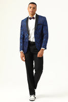 Laden Sie das Bild in den Galerie-Viewer, Ein Knopf Blau Shawl Revers Jacquard Herren Ball Blazer