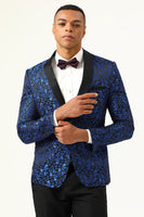 Laden Sie das Bild in den Galerie-Viewer, Ein Knopf Blau Shawl Revers Jacquard Herren Ball Blazer