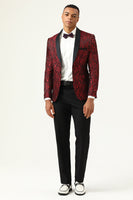 Laden Sie das Bild in den Galerie-Viewer, Ein Knopf Weißer Schal Revers Jacquard Herren Abschlussball Blazer