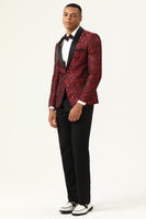 Laden Sie das Bild in den Galerie-Viewer, Ein Knopf Rot Shawl Revers Jacquard Herren Abschlussball Blazer