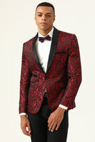 Laden Sie das Bild in den Galerie-Viewer, Ein Knopf Rot Shawl Revers Jacquard Herren Abschlussball Blazer