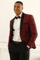 Laden Sie das Bild in den Galerie-Viewer, Ein Knopf Rot Shawl Revers Jacquard Herren Abschlussball Blazer