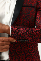 Laden Sie das Bild in den Galerie-Viewer, Ein Knopf Rot Shawl Revers Jacquard Herren Abschlussball Blazer