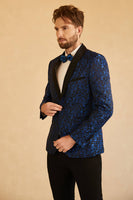 Laden Sie das Bild in den Galerie-Viewer, Blauer Schal Revers Jacquard Ein Knopf Herren Abschlussball Blazer