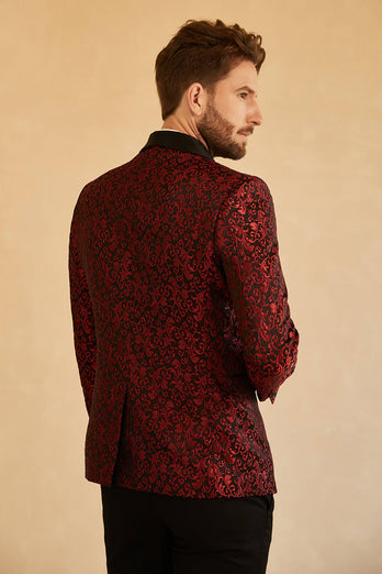 Roter Schal Revers Jacquard Ein Knopf Herren Ballblazer