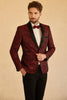 Laden Sie das Bild in den Galerie-Viewer, Roter Schal Revers Jacquard Ein Knopf Herren Ballblazer