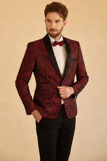 Roter Schal Revers Jacquard Ein Knopf Herren Ballblazer