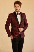 Laden Sie das Bild in den Galerie-Viewer, Blauer Schal Revers Jacquard Ein Knopf Herren Abschlussball Blazer