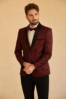 Laden Sie das Bild in den Galerie-Viewer, Blauer Schal Revers Jacquard Ein Knopf Herren Abschlussball Blazer