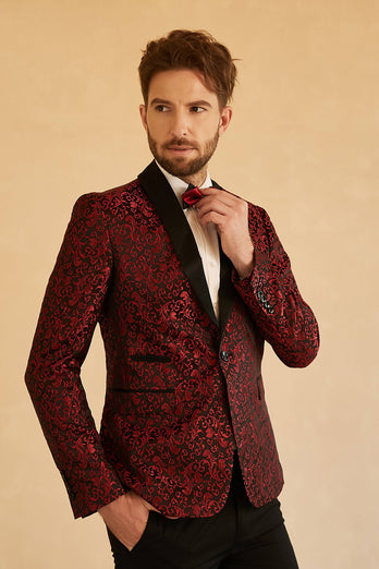 Roter Schal Revers Jacquard Ein Knopf Herren Ballblazer