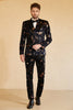 Laden Sie das Bild in den Galerie-Viewer, Gekerbtes Revers Doppelreihige schwarze Herren Hochzeitsanzüge